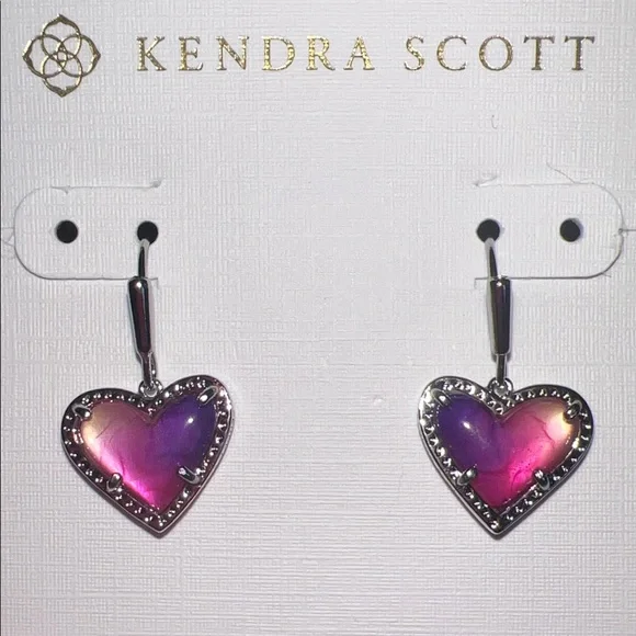 Kendra Scott Heart Drop Earrings | Purple & Pink Iridescent | NEW - Picture 1 of 5